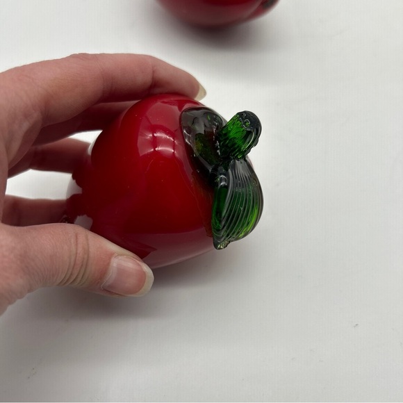 Set Of 2 Red Peppers Vintage Murano Style Art Glass Hand Blown Vegetable Fruit - Picture 2 of 13